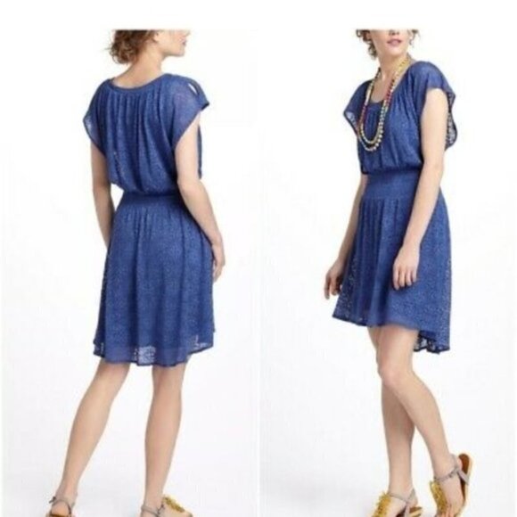 Anthropologie Dress Black Smocked Crochet Full Skirt Leifnotes Brand size Small - Picture 3 of 14